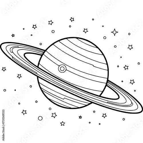 Saturn's Celestial Display: An illustrative image of the planet Saturn, showcasing its magnificent ring system and a constellation of stars in a clean, graphic style.