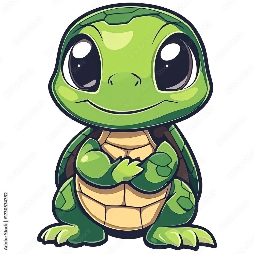 Fototapeta premium Cute Cartoon Turtle with Crossed Arms