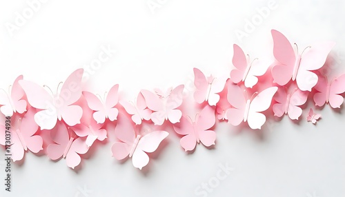 Dreamy pink butterflies fluttering across a soft white background create a stunning ethereal effect perfect for spring designs and feminine projects