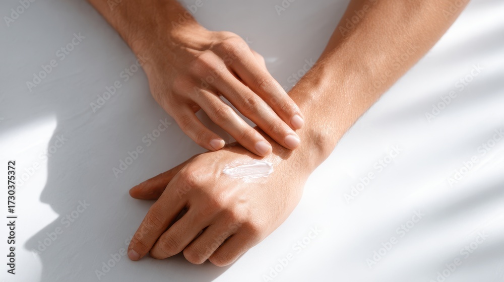 Obraz premium Applying Soothing Cream for Smooth and Hydrated Skin