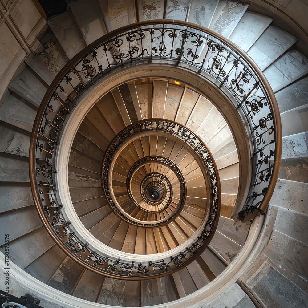 Fototapeta premium Elegant spiral staircase design historic building architectural photo indoor setting aerial perspective visual art