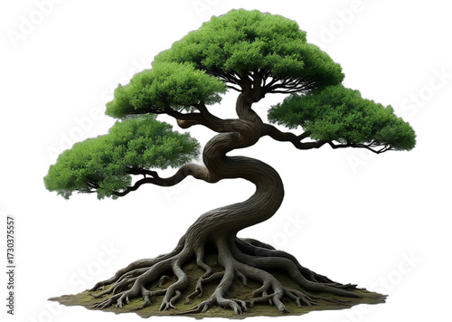 Bonsai Tree Silhouette Against Black Background