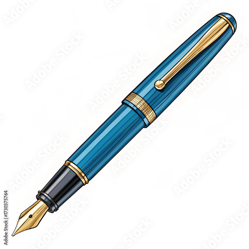Elegant blue fountain pen with gold accents