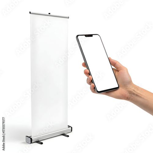Blank white retractable banner stand mockup for design presentation