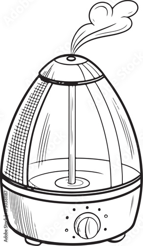 Air Humidifier Purifier Hand-drawn Sketch Drawing Vector Illustration, Line Linear Symbol Engraving Coloring Book, Black and White Isolated