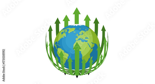 Global Progress: Arrows Surrounding Earth Symbolize Worldwide Advancement and Success