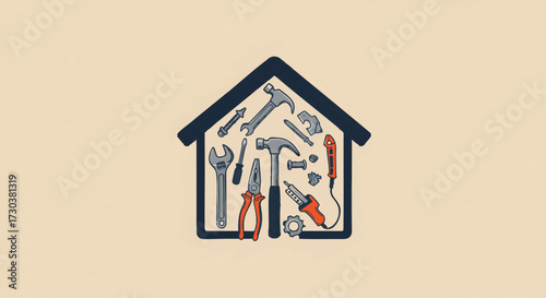 House Shape Filled With Tools An Illustration Depicting Home Improvement and DIY Concepts