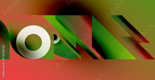 Abstract composition. Vivid colors blend, creating dynamic shapes. Letterforms partially visible within gradients. Modern design elements present.