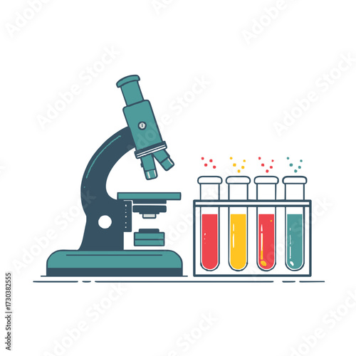 Engaging science lab scene with microscope and colorful test tubes for educational designs