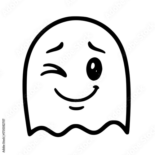 Winking cartoon face doodle line illustration