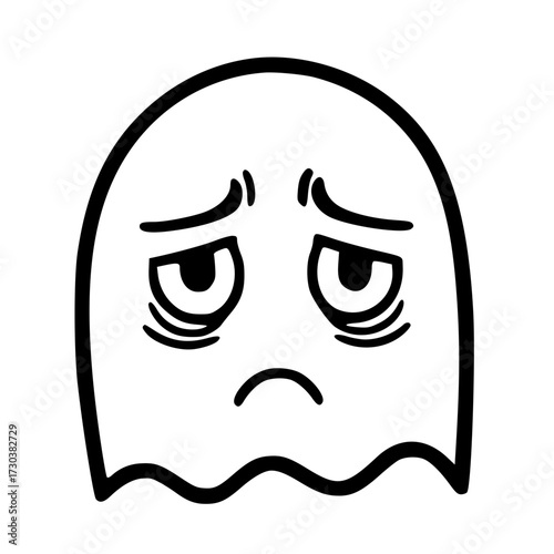 Sad tired cartoon face doodle line illustration
