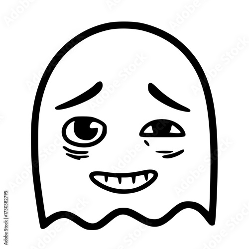 Awkward nervous smile outline emoji icon