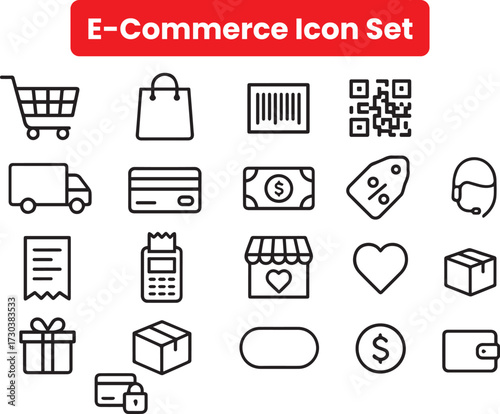 E-commerce and delivery icon collection, editable thin outline set for online shop, order shipping, retail business and logistic design