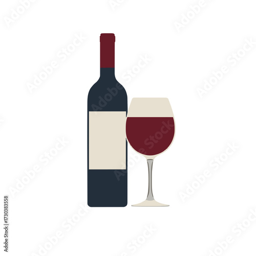 Elegant bottle and glass of rich red wine ready for enjoyment and celebration