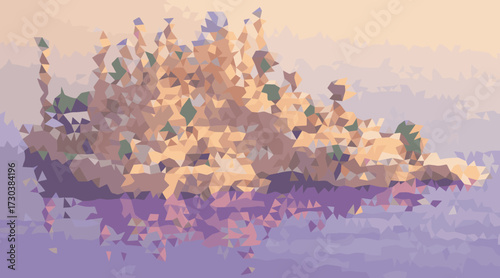 Abstract geometric foliage and water purple