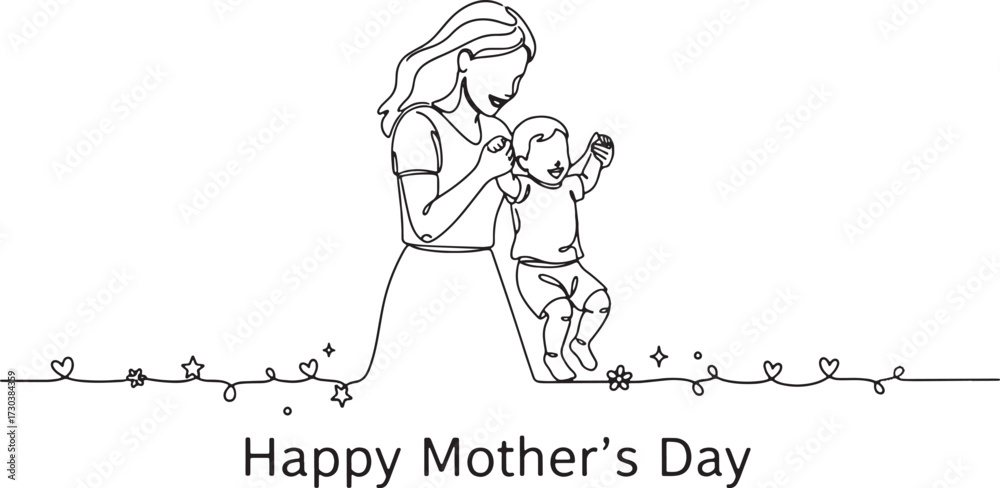 Fototapeta premium A minimal Mother's day line drawing