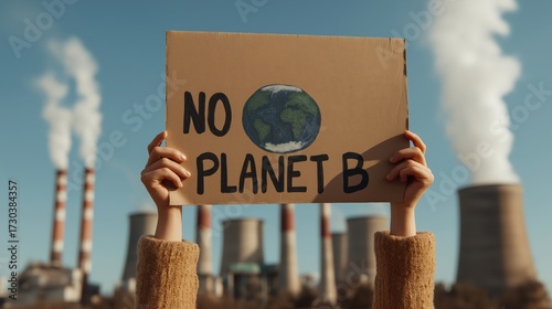 A protester holds a sign reading 