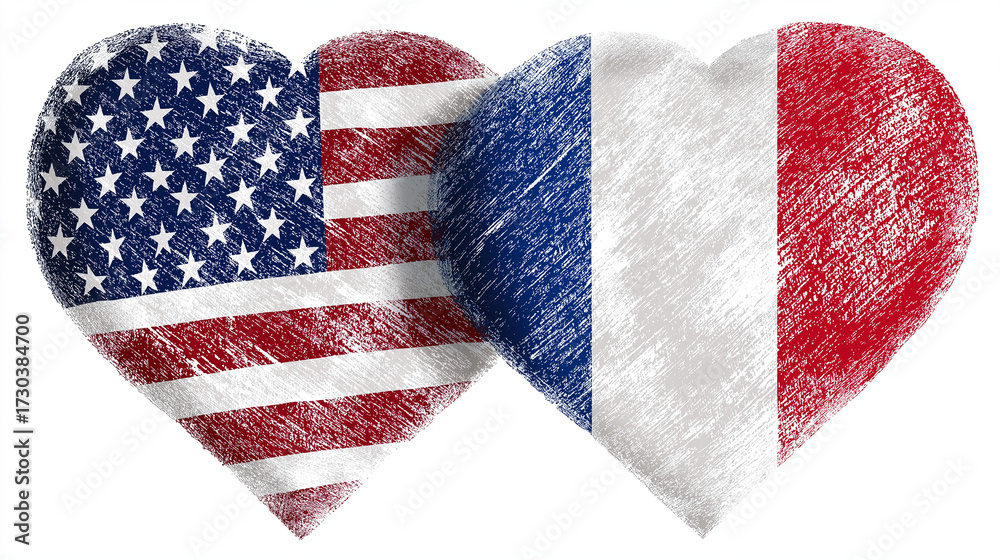 Obraz premium Cultural exchange celebration usa and france artistic representation heart design colorful love concept