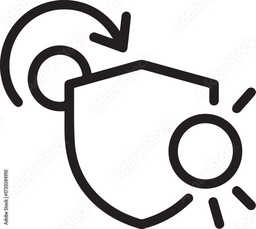 Icon representing protection from sunlight and uv rays with a shield and sun symbol