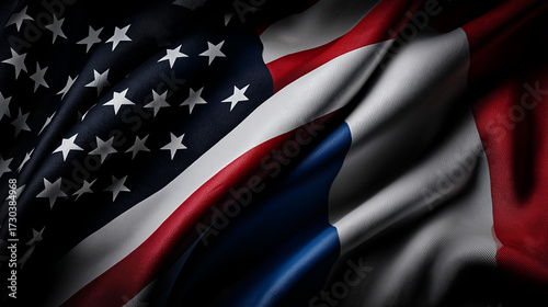 Celebrating friendship american and french flags global unity fabric texture dramatic lighting close-up cultural exchange