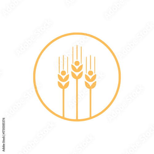 Golden wheat stalks symbolize harvest abundance and organic food production in a clean circular design