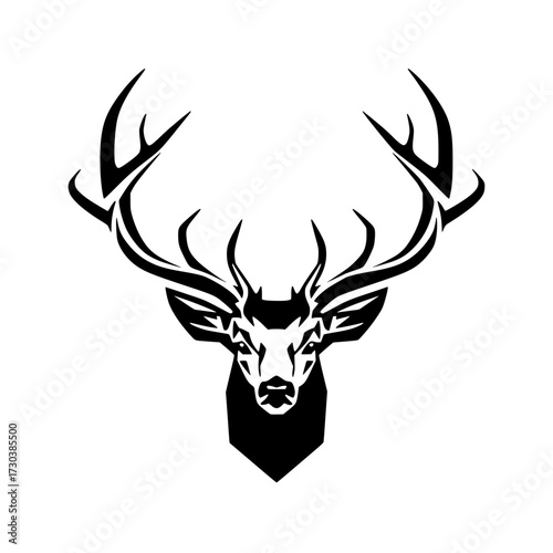 Majestic stag head with impressive antlers symbolizes power, nature, and wilderness.
