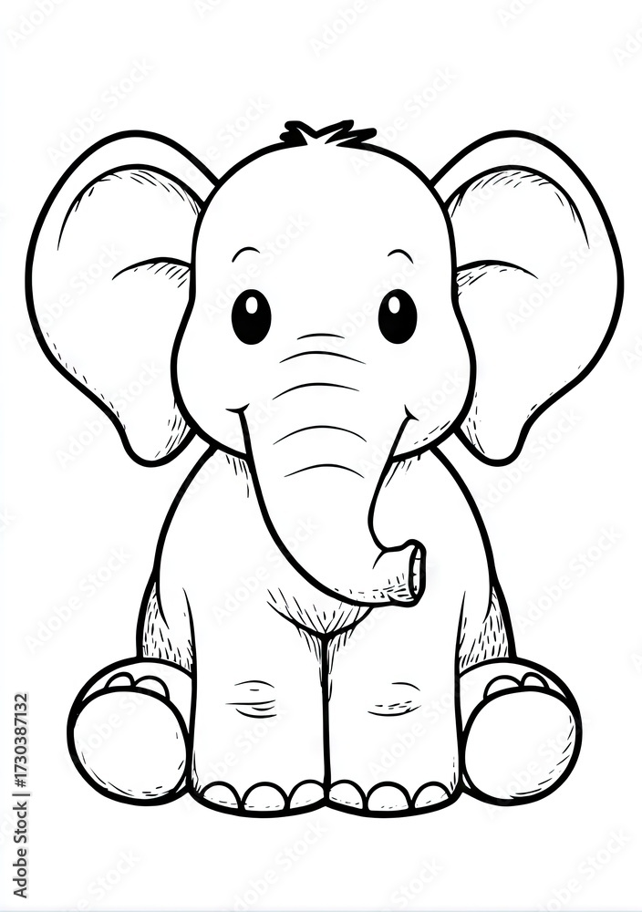 Obraz premium Cute cartoon elephant character sitting isolated coloring book style
