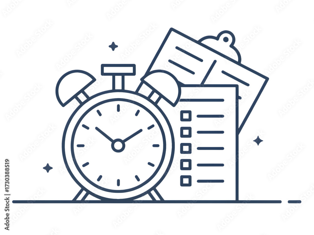 Fototapeta premium Deadline reminder with alarm clock and checklist offers efficient time management solutions