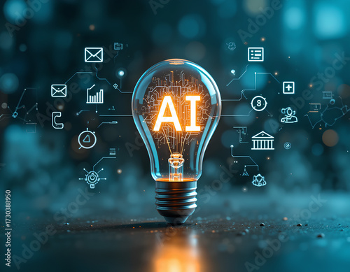 AI Blue Innovation – Lightbulb Internet Technology and Futuristic Network Concept