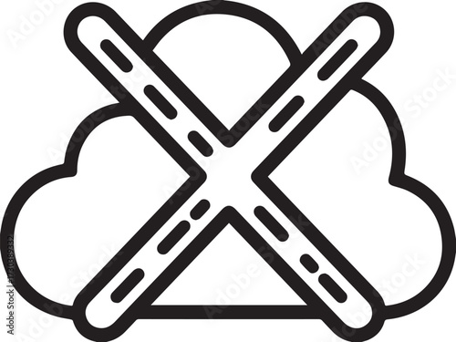 Cloud computing concept with a large x symbol indicating no access or cancellation