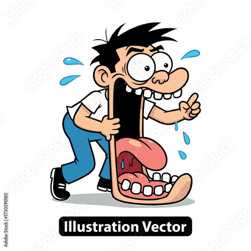 Comical illustration of a person's exaggerated reaction, wide-mouthed scream of surprise or fear