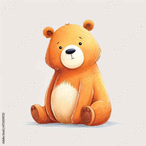 Adorable cartoon bear sitting patiently with a cute expression, perfect for children.