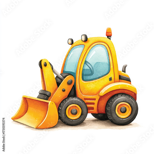 Cartoon yellow front loader construction vehicle illustration.