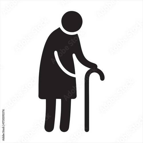 Elderly Woman Silhouette with Cane Icon Illustration