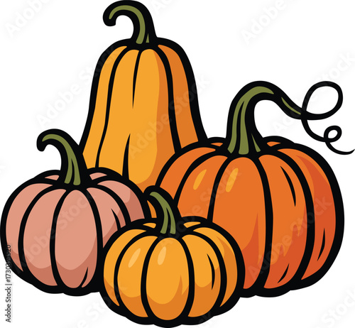 Colorful autumn pumpkins arranged together symbolizing harvest, thanksgiving, and seasonal celebration