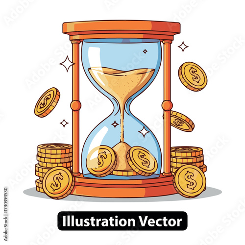 Strategic Time Investment Leads to Wealth Accumulation Gold Coins Flowing from Hourglass