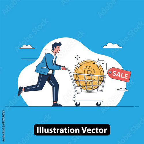 Excited shopper acquires valuable virtual money during a special promotional market event