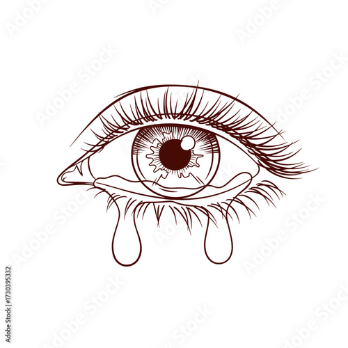 A detailed sketch of a human eye shedding tears a powerful symbol of emotion and sadness.
