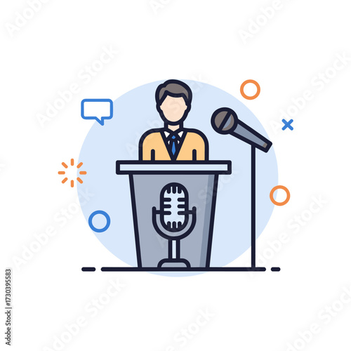A speaker addressing a crowd from a podium with a microphone present during a presentation.