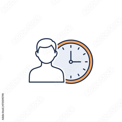 A simplified illustration of a person standing next to a clock indicating the passage of time.