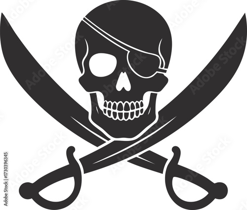 pirate skull with crossed swords on vector illustration