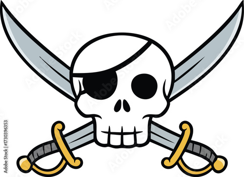 pirate skull with crossed swords on vector illustration
