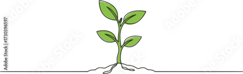 Continuous one line drawing of plant on earth vector illustration. Editable outline
