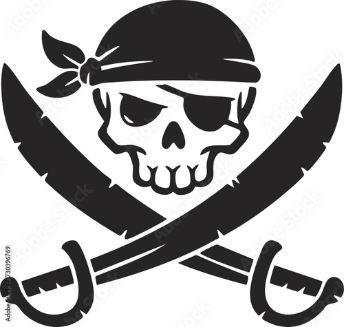 pirate skull with crossed swords on vector illustration