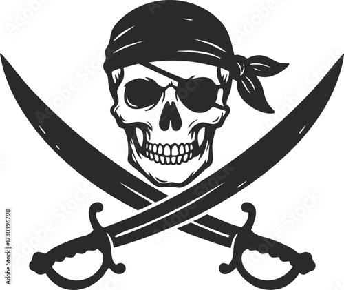pirate skull with crossed swords on vector illustration