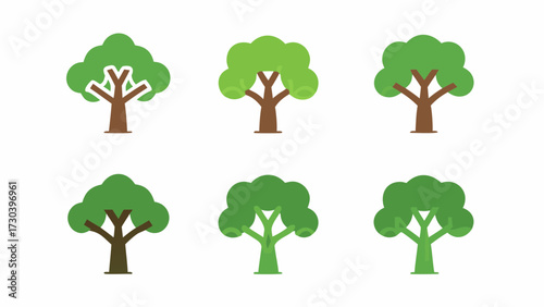 Charming tree icons offer a fresh, nature-inspired aesthetic for eco-friendly brands, sustainable designs, and playful springtime projects, originally a vector