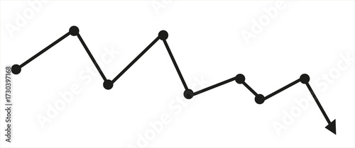 Red chart arrow path with point dots for bear market or financial loss in business, forex market, stocks banner template in transparent background eps 10