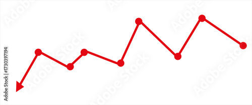 Red chart arrow path with point dots for bear market or financial loss in business, forex market, stocks banner template in transparent background eps 10