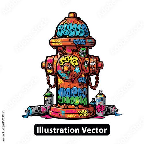 Vibrant urban art transforms a public fire hydrant into a dynamic street art masterpiece