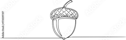 A single line drawing of a acorn. Continuous line thanksgiving acorn icon, Continuous line drawing of acorn. Single line illustration of acorn seed. Autumn, forest concept. Editable outline.